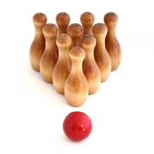 Varnished Wood Bowling Pins & Red Bowling Ball Set